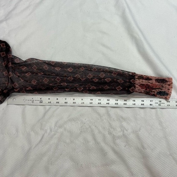 Maurices Black Pink Mesh Floral Sheer Mock Neck Blouse - Picture 6 of 6